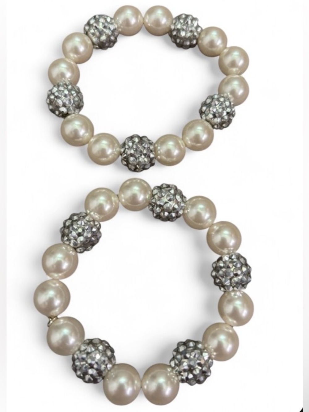 2 Vintage RMN Faux Pearl and Rhinestone Beaded Bracelets
